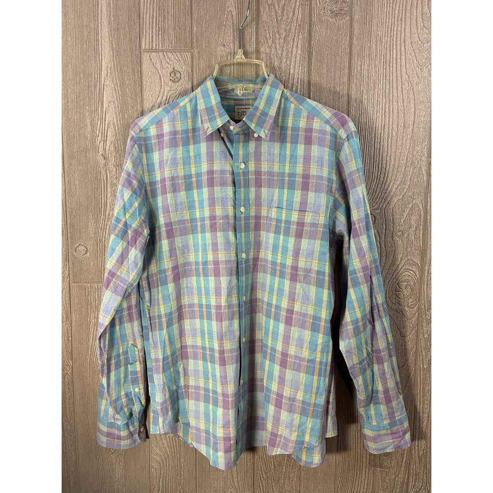 J.Crew Mens M Pastel Plaid Oxford Shirt 100% Cotton Preppy Coastal Button Up